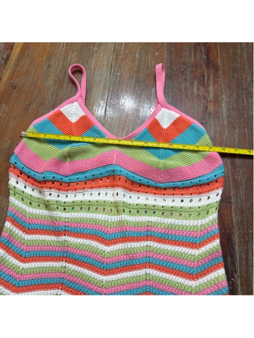 Crave Fame XL Rainbow Chevron Crochet Knit Mini Dress - Picture 7 of 11